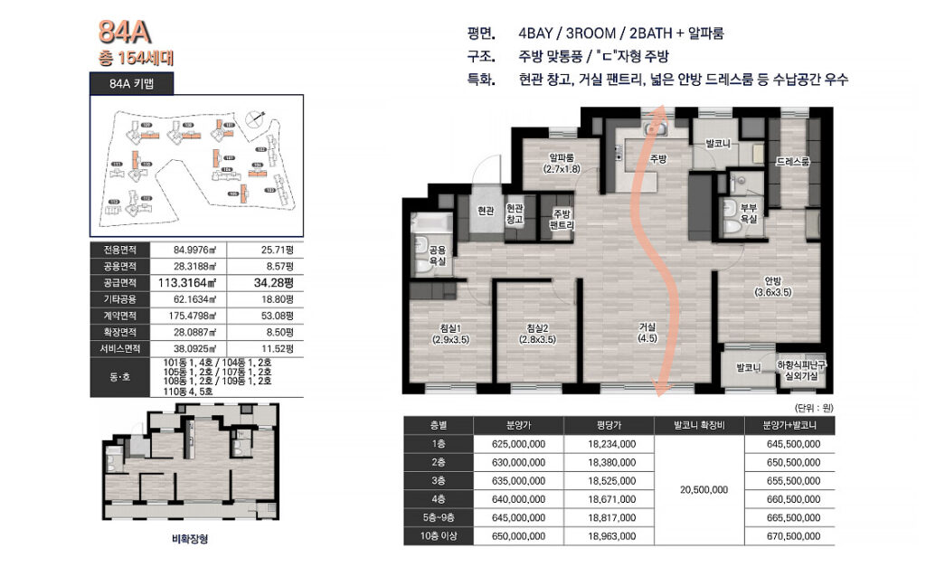 김포북변우미린파크리브 84A 타입 총 154세대