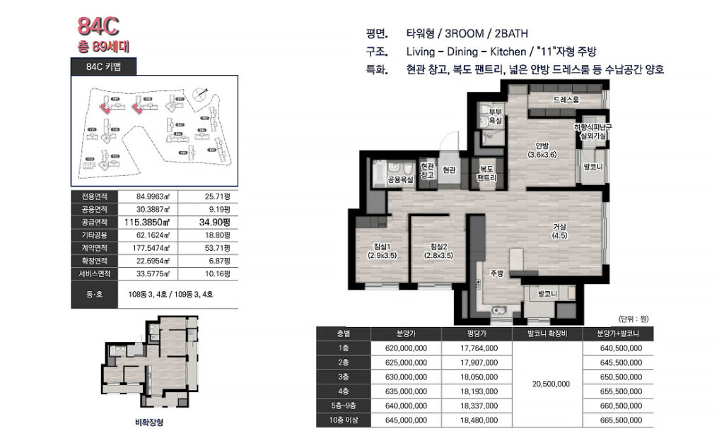 김포북변우미린파크리브 84C 타입 총 89세대